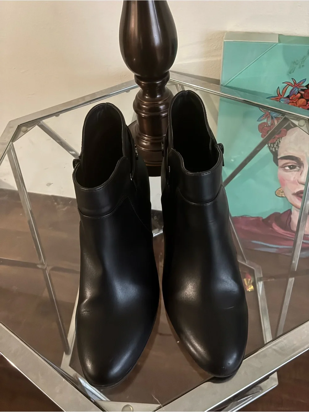 Giani Bernini Black Leather-Look Ankle Booties with Heel
